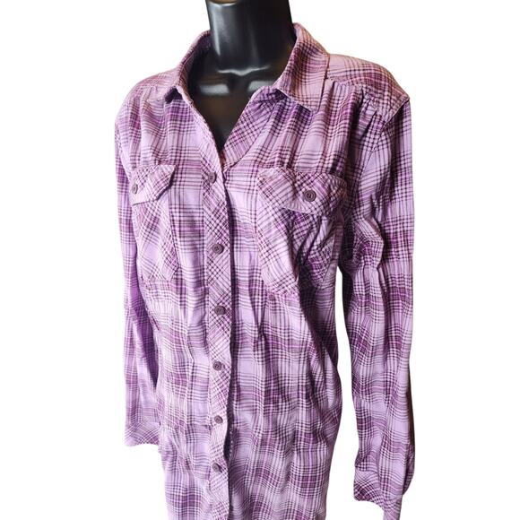 Duluth Trading Shirt Women XL Purple Plaid Button Front Long Sleeve Western Top - Picture 8 of 16
